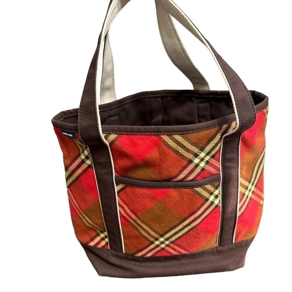 Lands End Tote Bag Red Brown Retired‎ Pattern Very Good Condition Pockets - Picture 1 of 13